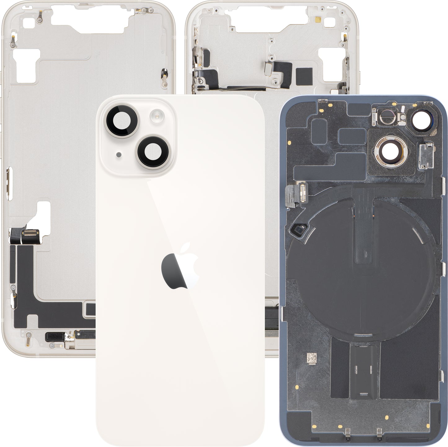 Apple iPhone 14 Battery Cover, With Middle Frame, Full Parts, White (Starlight), Swap