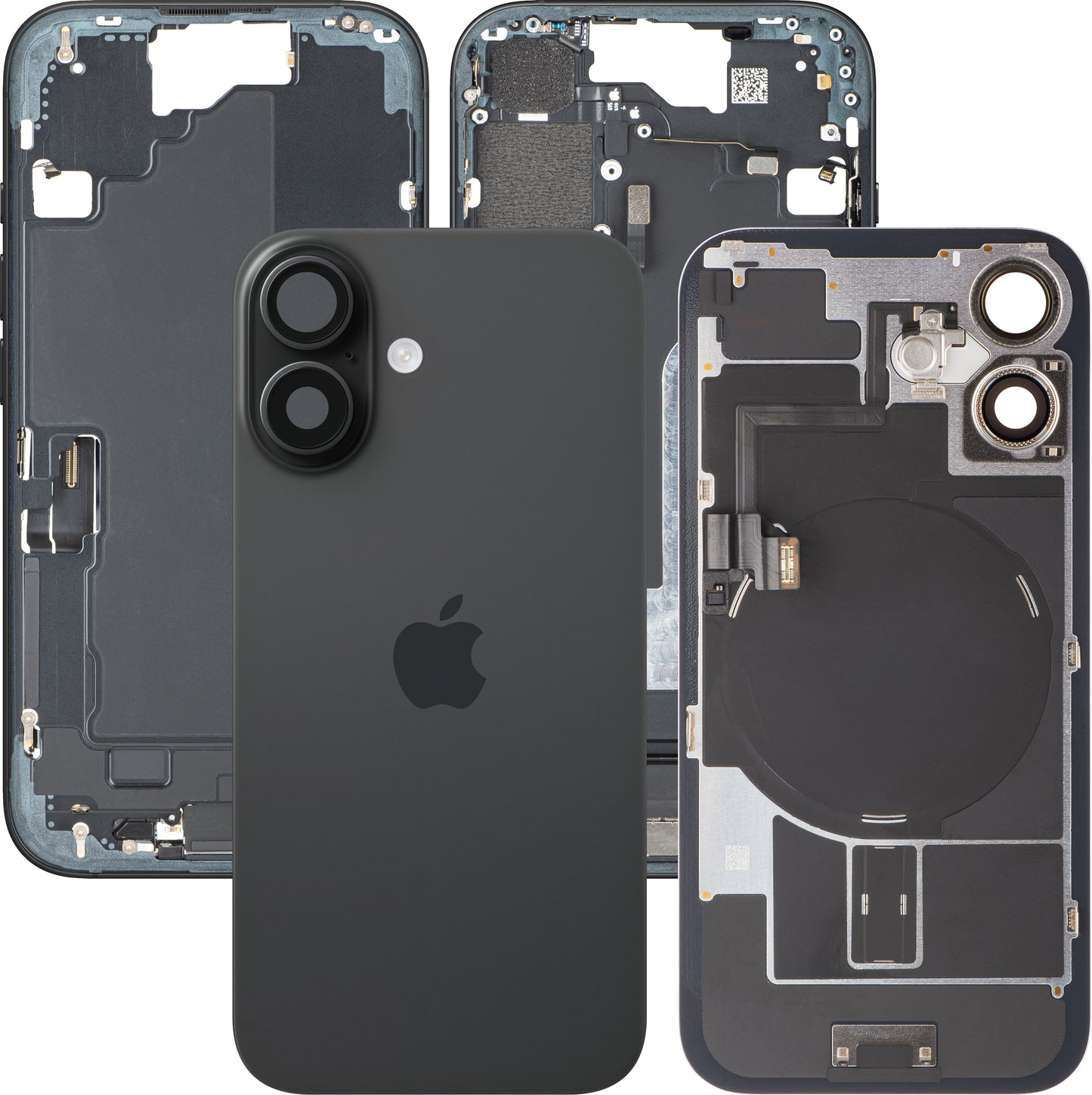 Batterilucka Apple iPhone 16, Med Mellanhus, Fullständiga Delar, Svart, Swap