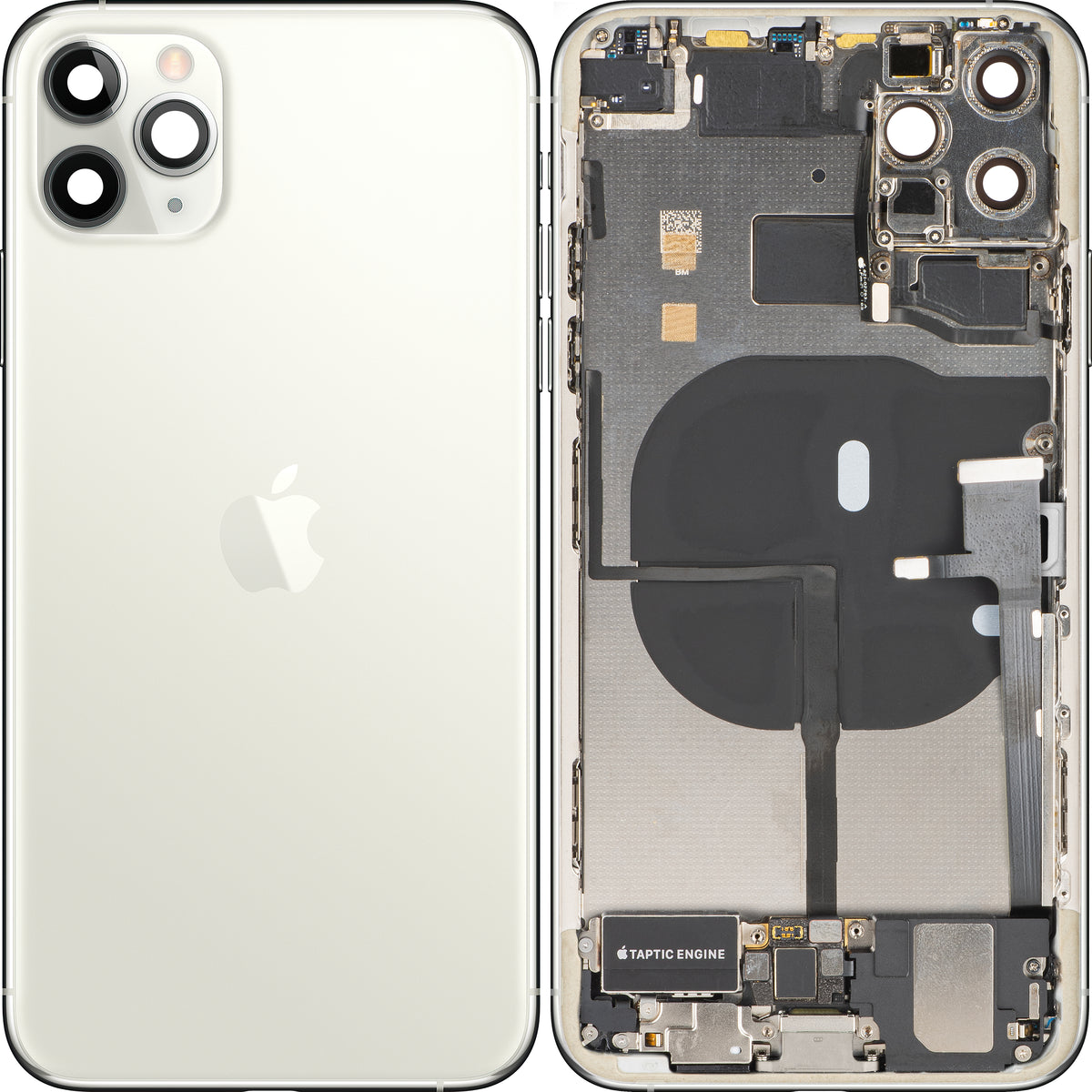 Batterilock Apple iPhone 11 Pro Max, med mittchassi, fullständiga delar, silver (mattsilver), premium swap