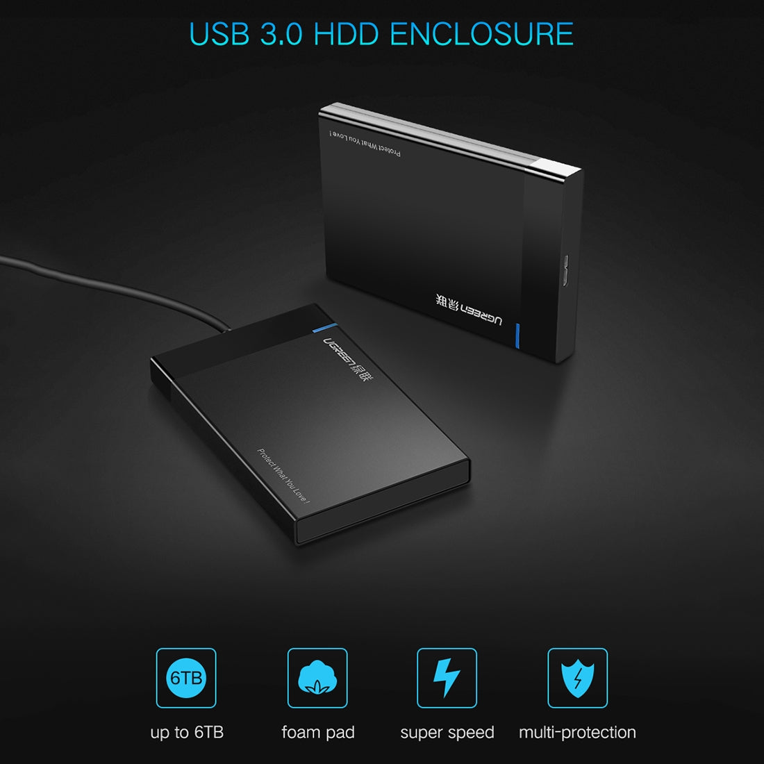 Rack UGREEN US221 för HDD / SSD SATA 2.5 tum, USB 3.0, Svart