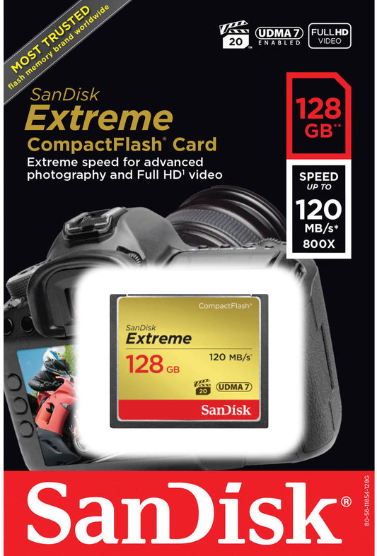 CompactFlash-minneskort SanDisk Extreme, 128Gb, UDMA 7 SDCFXSB-128G-G46