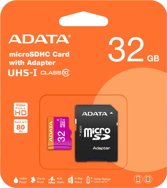 Adata microSDHC-minneskort, 32 GB, klass 10 / UHS-1 U1, med adapter AUSDHDH32GUICL10-RA1