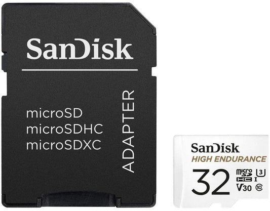 SanDisk High Endurance microSDHC-minneskort, 32GB, Klass 10 / UHS-1 U3, med adapter SDSQQNR-032G-GN6IA