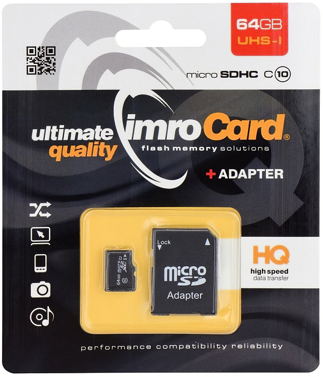 Imro microSDXC-minneskort, 64GB, Klass 10 / UHS-1 U1, Med adapter