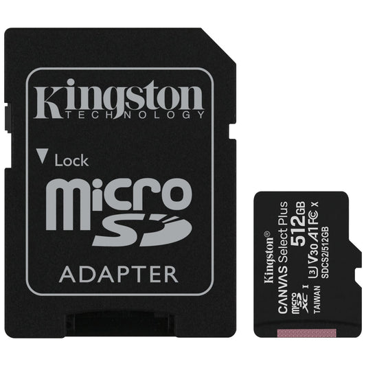 Kingston Canvas Select Plus microSDXC-minneskort Kingston Canvas Select Plus, 512 GB, Klass 10/UHS-1 U3, med SDCS2/512 GB-adapter