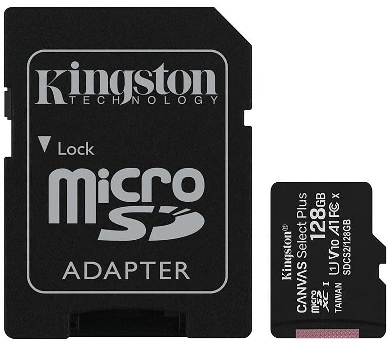 Kingston Canvas Select Plus Android A1 microSDXC-minneskort, 128Gb, Klass 10 / UHS-1 U1, med adapter SDCS2/128GB