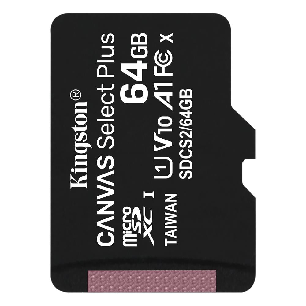 Kingston Canvas Select Plus, 64Gb, Klass 10 / UHS-1 U1 SDCS2/64GBSP microSDXC Minneskort