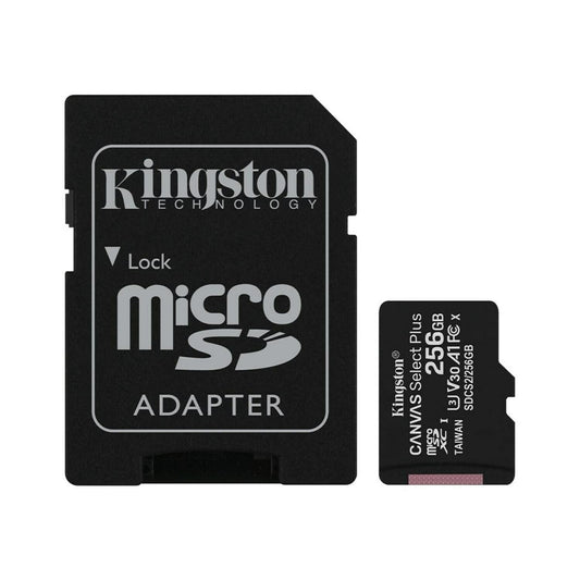 Kingston Canvas Select Plus Android A1 microSDXC-minneskort Kingston Canvas Select Plus Android A1, 256 GB, Klass 10 / UHS-1 U1, med SDCS2/256 GB-adapter