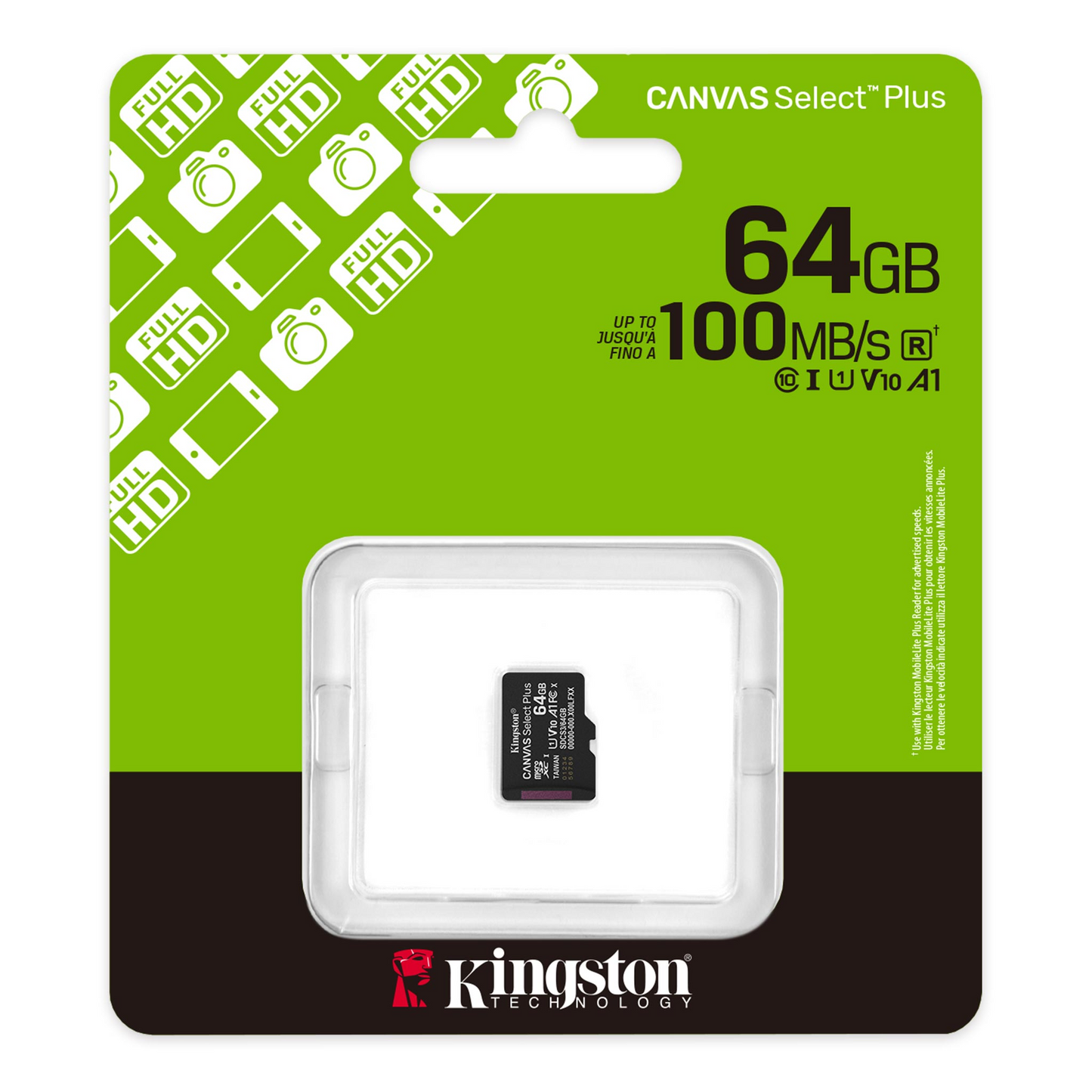 Kingston Canvas Select Plus Android A1 microSDXC-minneskort, 64Gb, Klass 10 / UHS-1 U1 SDCS3/64GBSP