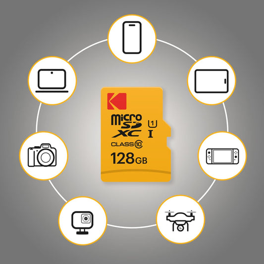 Minneskort microSDXC Kodak Premium Performance, 128Gb, Klass 10 / UHS-1 U1, Med Adapter EKMSDM128GXC10K