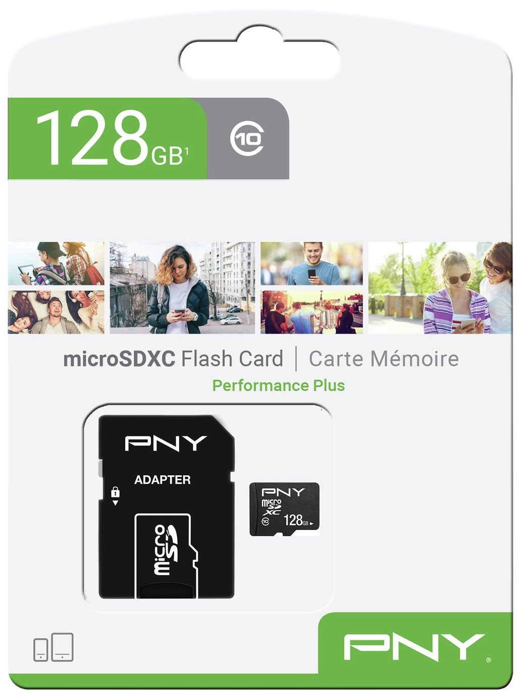 Minneskort microSDXC PNY Performance Plus, 128Gb, Klass 10, Med Adapter P-SDU12810PPL-GE