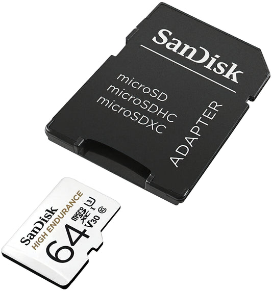 SanDisk High Endurance microSDXC-minneskort, 64Gb, Klass 10 / UHS-1 U3, Med Adapter SDSQQNR-064G-GN6IA