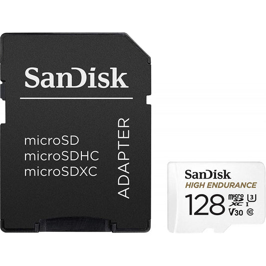 SanDisk High Endurance microSDXC-minneskort, 128Gb, Klass 10 / UHS-1 U3, Med Adapter SDSQQNR-128G-GN6IA