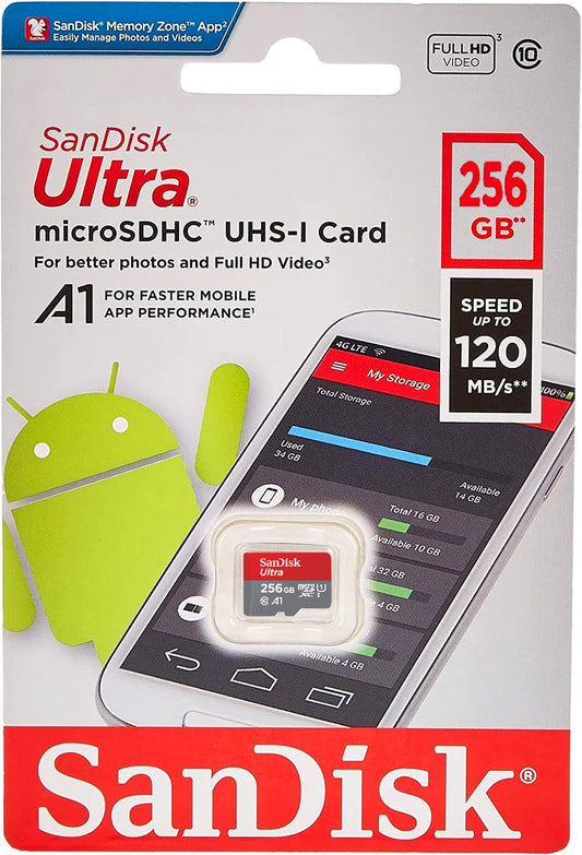 Minneskort microSDXC SanDisk Ultra Android A1, 256Gb, Klass 10 / UHS-1 U1 SDSQUAC-256G-GN6MN
