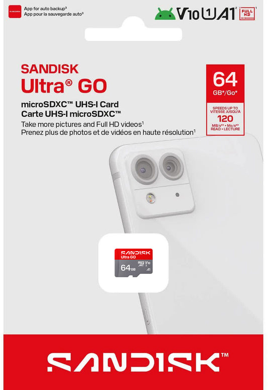 microSDXC-minneskort SanDisk Ultra GO Android A1, 64GB, Klass 10 / UHS-1 U1 SDSQUGN-064G-GN6MN