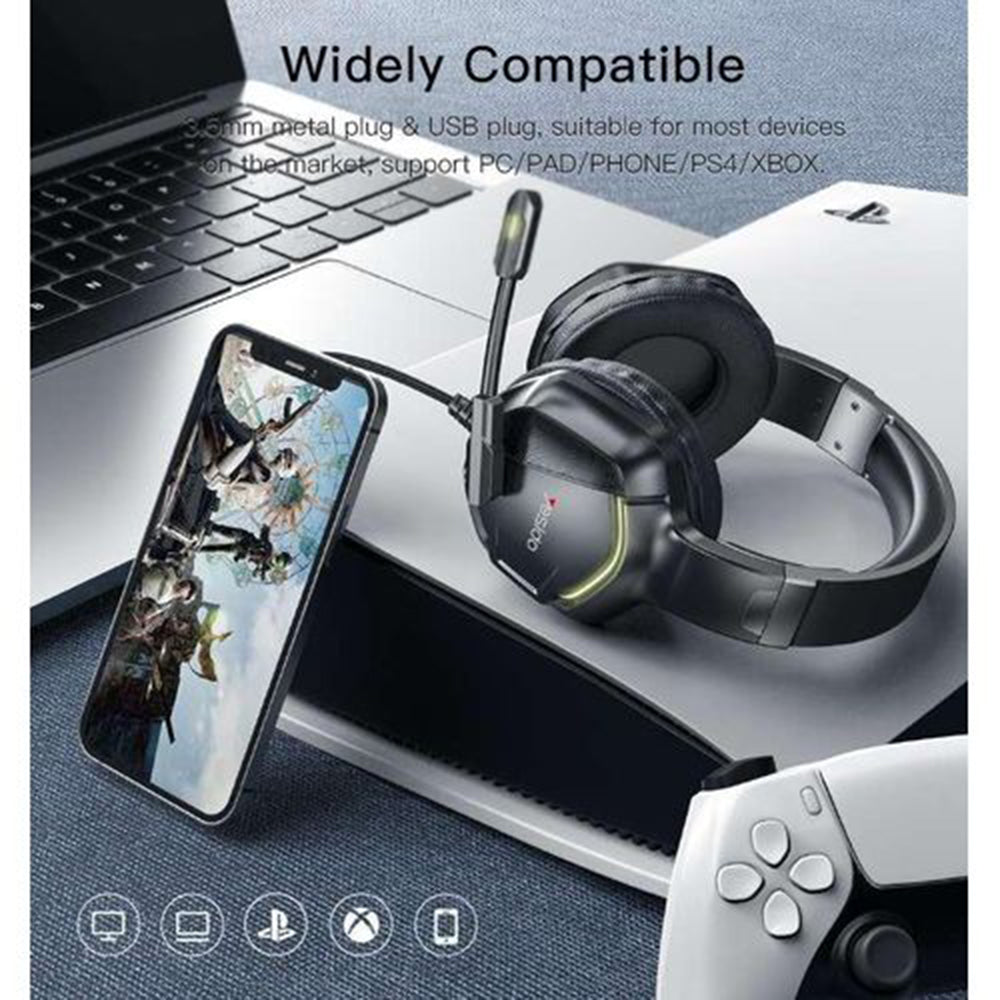 Gaminghörlurar 3.5mm Yesido EK01, RGB, 1.2m, Svarta