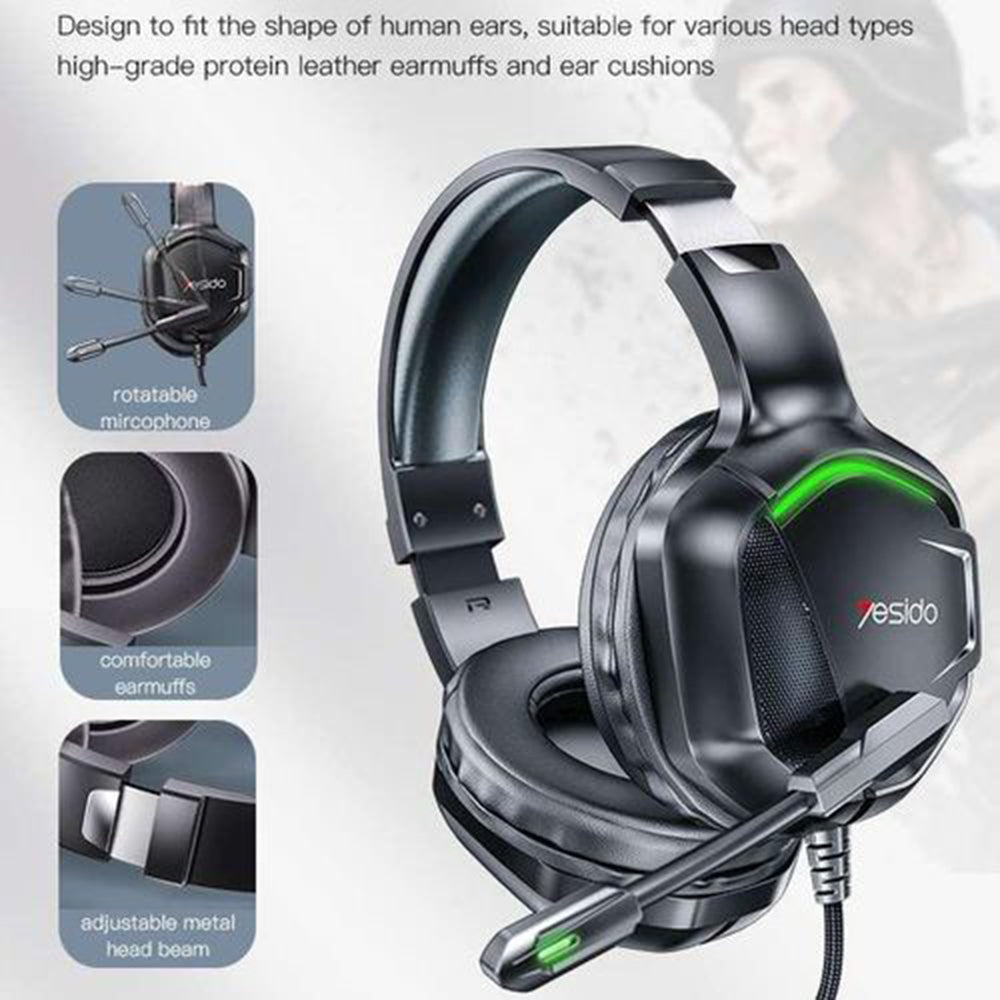 Gaminghörlurar 3.5mm Yesido EK01, RGB, 1.2m, Svarta