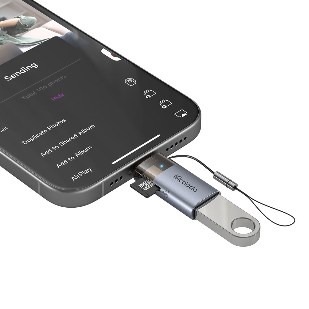 Kortläsare Lightning McDodo OT-7850, USB-A (OTG) - microSD, Svart