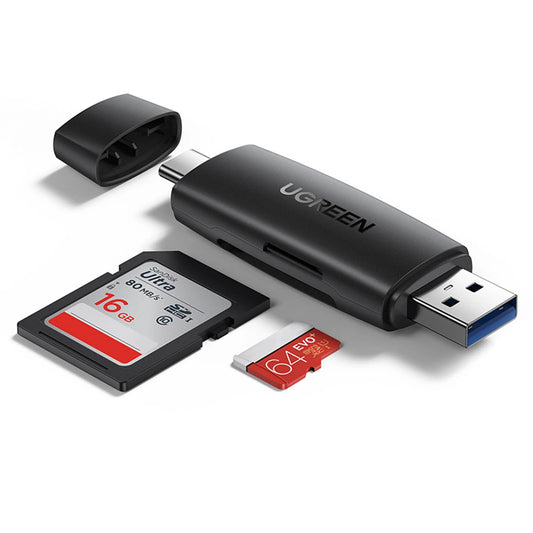 USB / USB-C-kortläsare UGREEN CM304, SD - microSD, Svart
