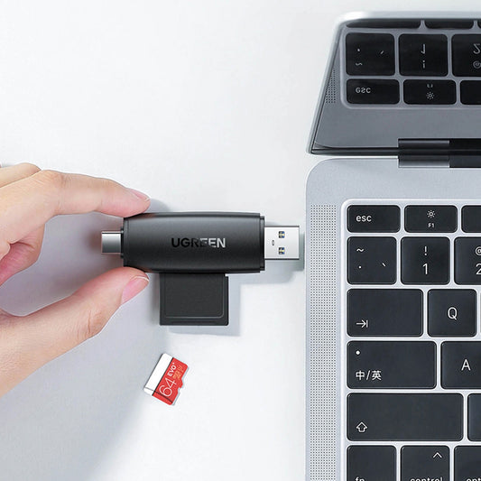 USB / USB-C-kortläsare UGREEN CM304, SD - microSD, Svart