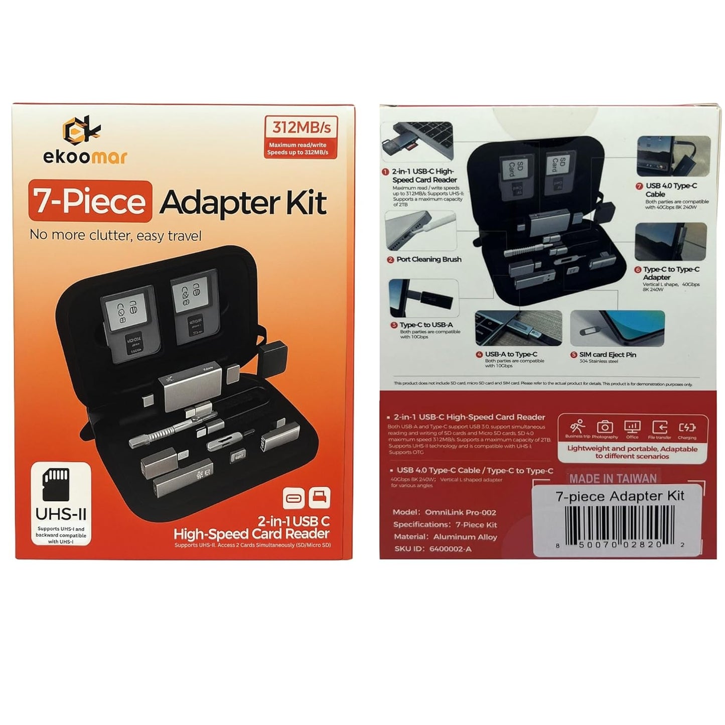 USB / USB-C-kortläsare OEM OmniLink Pro-002 Travel, 7in1, Grå