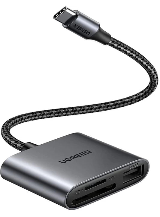 Kortläsare USB-C UGREEN CM387, USB-A - SD - microSD, Svart