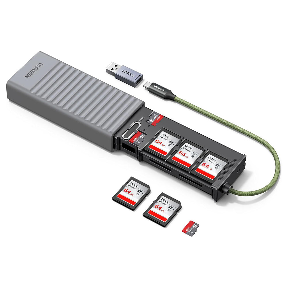 Kortläsare USB / USB-C med Organizer UGREEN CM856 (55899), 2 x SD - microSD, Grå