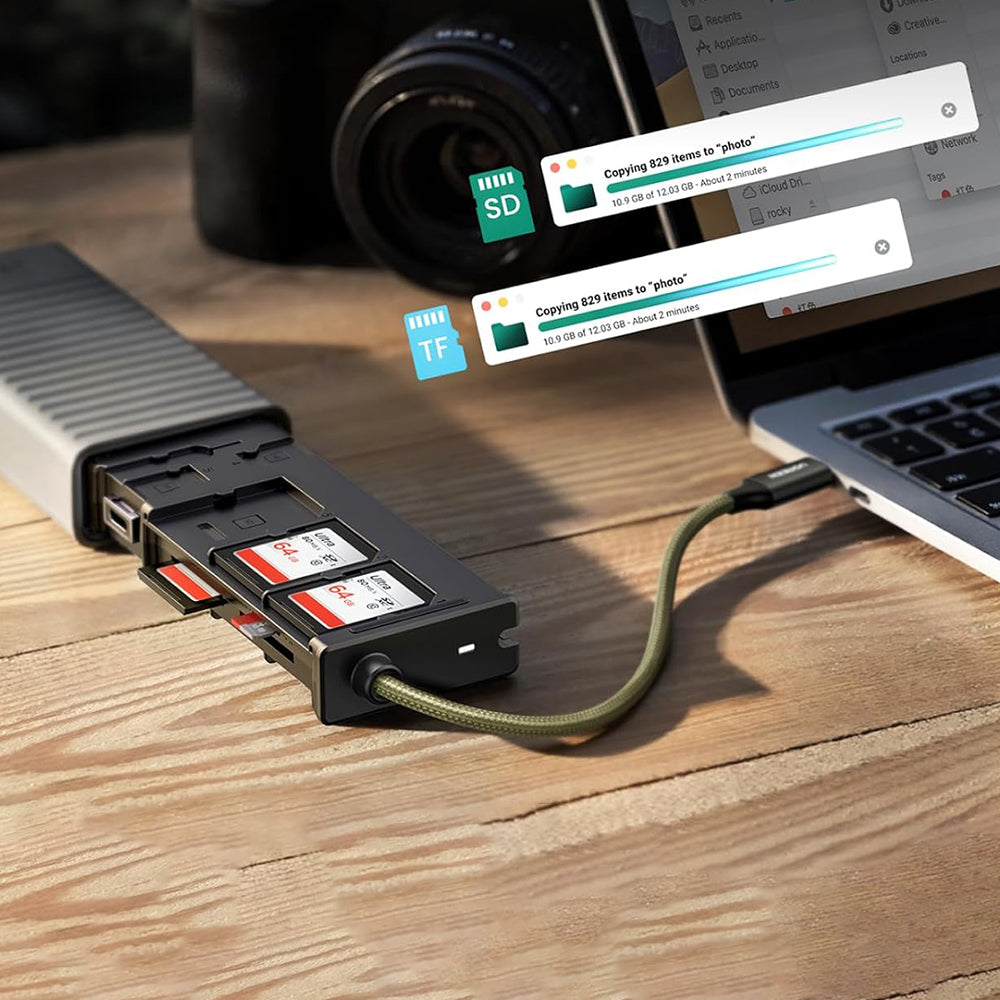 Kortläsare USB / USB-C med Organizer UGREEN CM856 (55899), 2 x SD - microSD, Grå