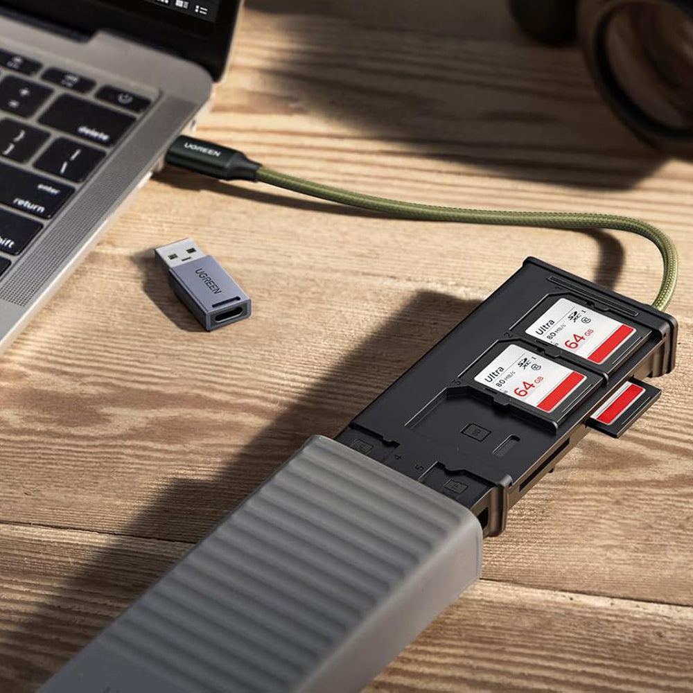 Kortläsare USB / USB-C med Organizer UGREEN CM856 (55899), 2 x SD - microSD, Grå