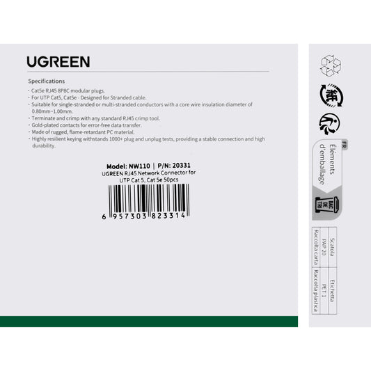 Nätverkskontakt UGREEN NW110, RJ45, Cat5, set 50 delar