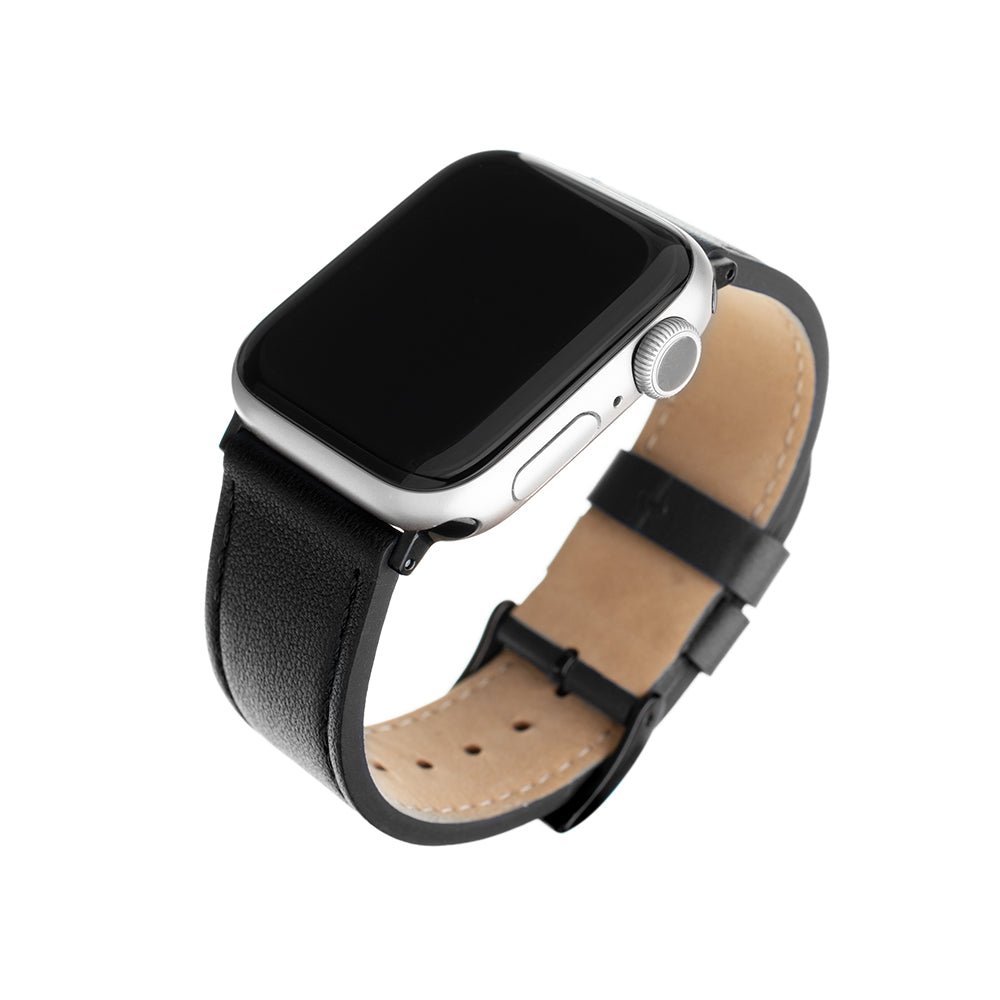 Fixed Leather-rem för Apple Watch 42mm / 41mm / 40mm / 38mm Series, Svart
