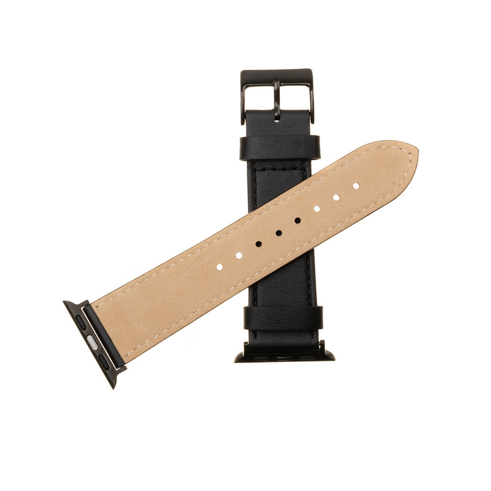 Fixed Leather-rem för Apple Watch 42mm / 41mm / 40mm / 38mm Series, Svart
