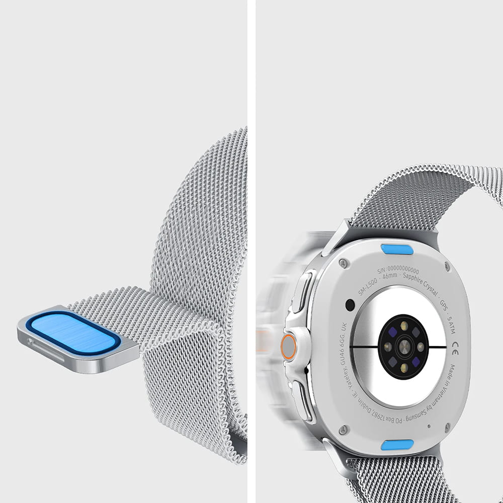 Spigen Metal Fit-armband för Samsung Galaxy Watch9 / Watch8 / Watch8 Classic-serien, Silver AMP10121