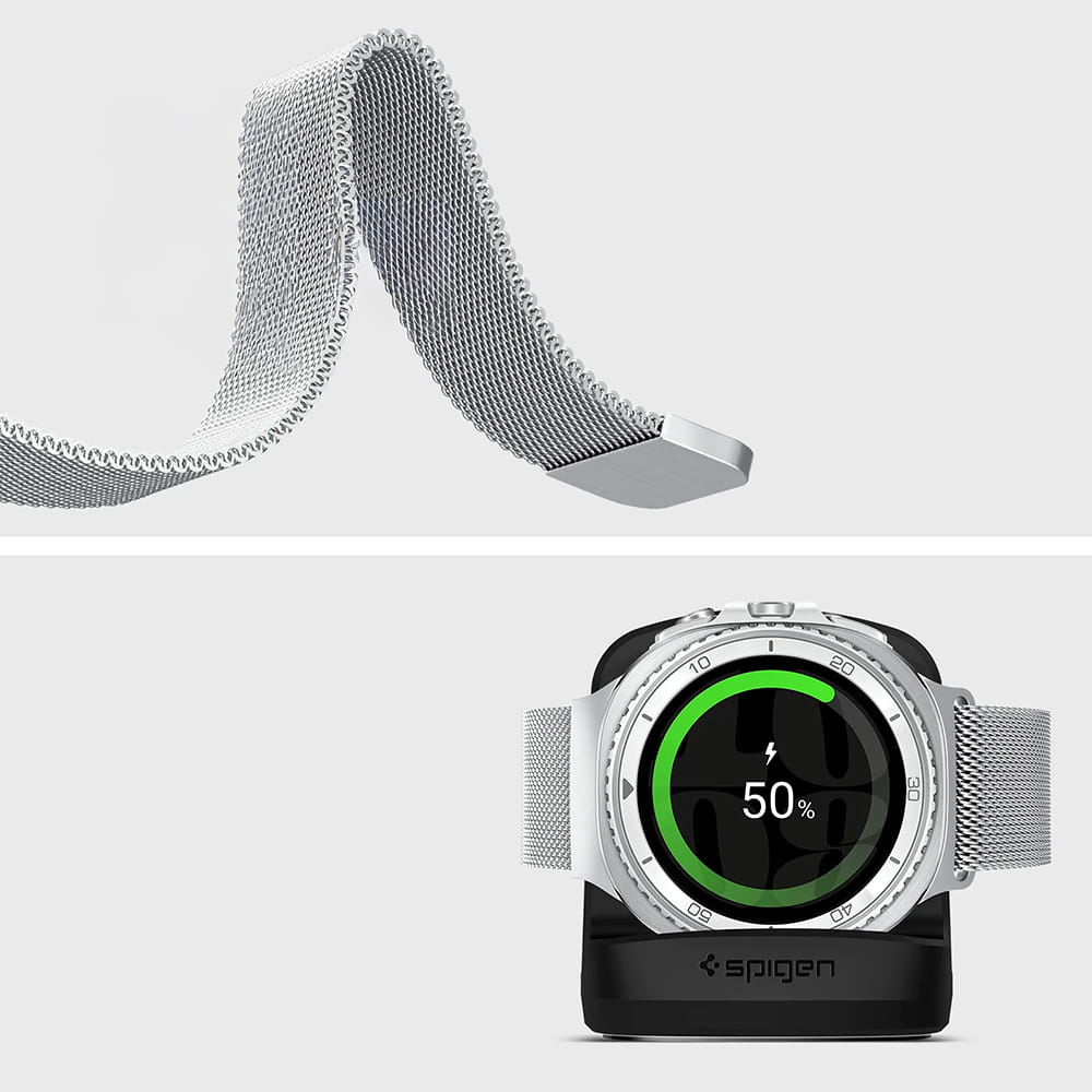 Spigen Metal Fit-armband för Samsung Galaxy Watch9 / Watch8 / Watch8 Classic-serien, Silver AMP10121