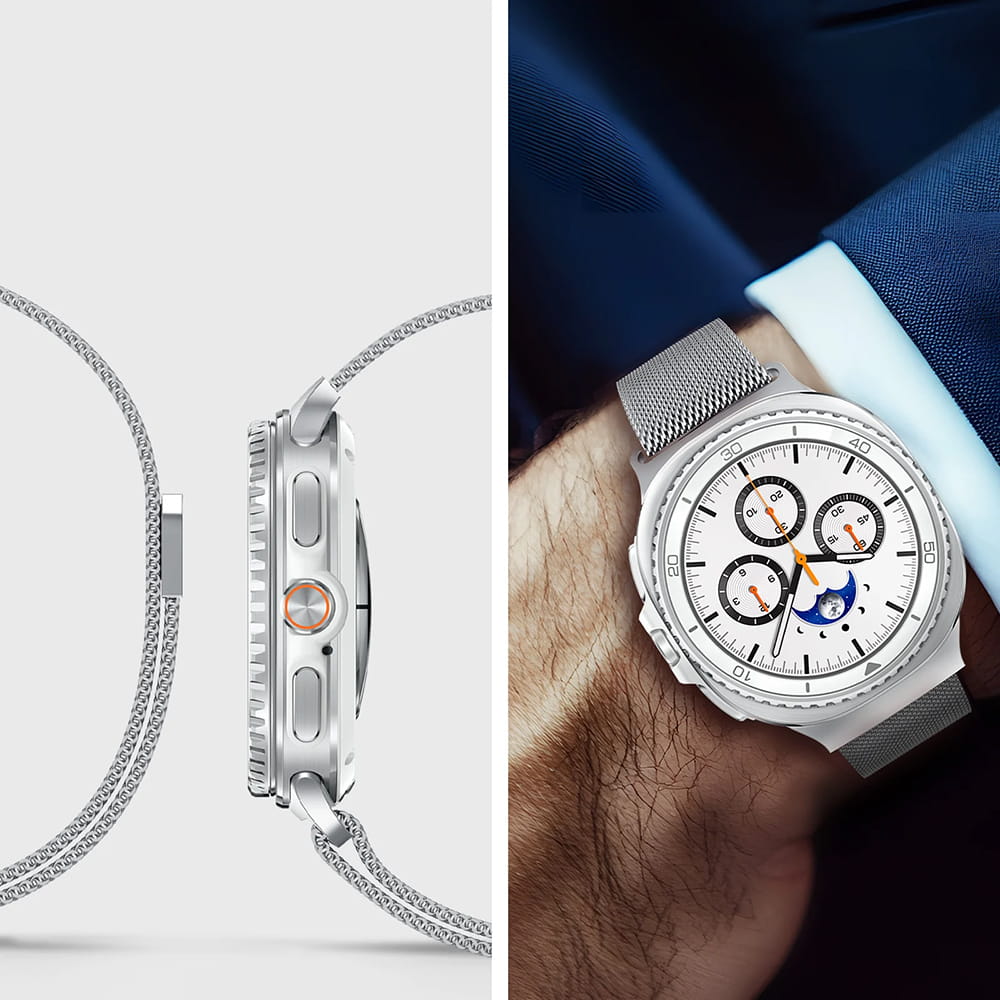 Spigen Metal Fit-armband för Samsung Galaxy Watch9 / Watch8 / Watch8 Classic-serien, Silver AMP10121