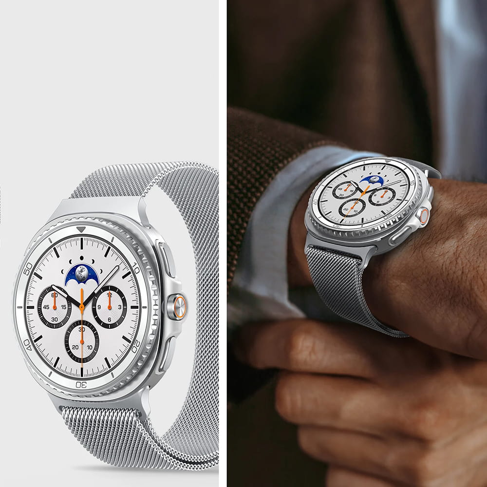 Spigen Metal Fit-armband för Samsung Galaxy Watch9 / Watch8 / Watch8 Classic-serien, Silver AMP10121