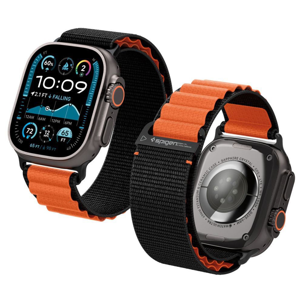Spigen WBF1 rem för Apple Watch 49mm / 46mm / 45mm / 44mm Series, Svart Orange AMP10145