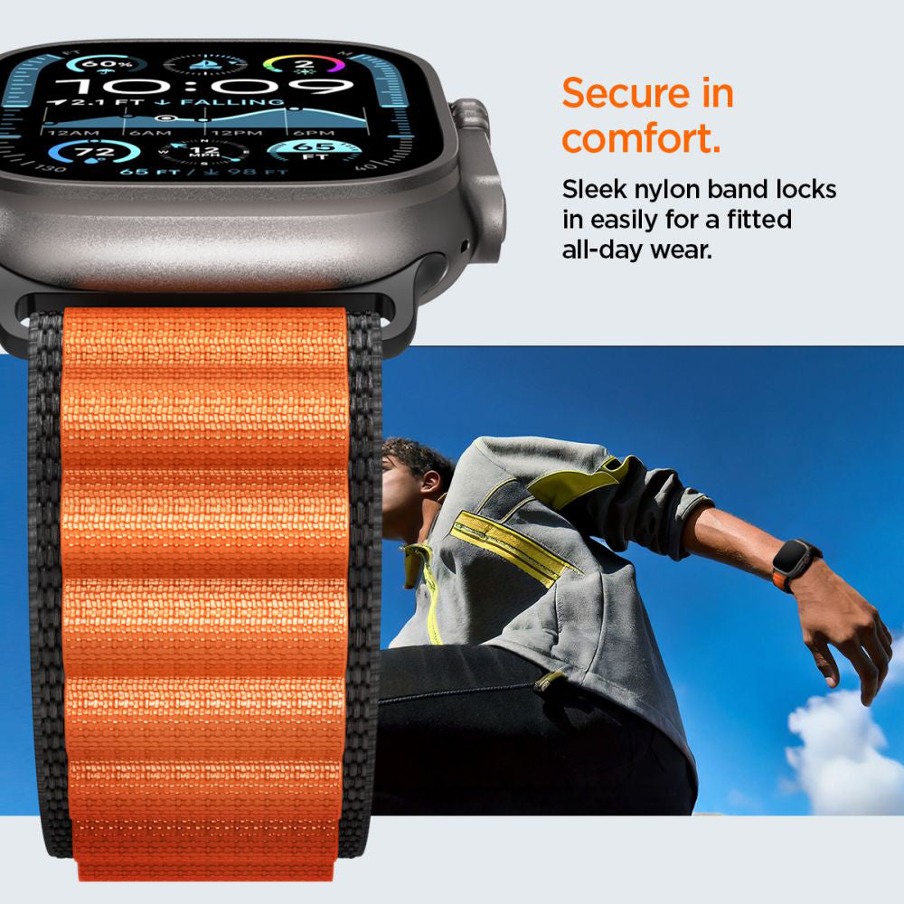 Spigen WBF1 rem för Apple Watch 49mm / 46mm / 45mm / 44mm Series, Svart Orange AMP10145