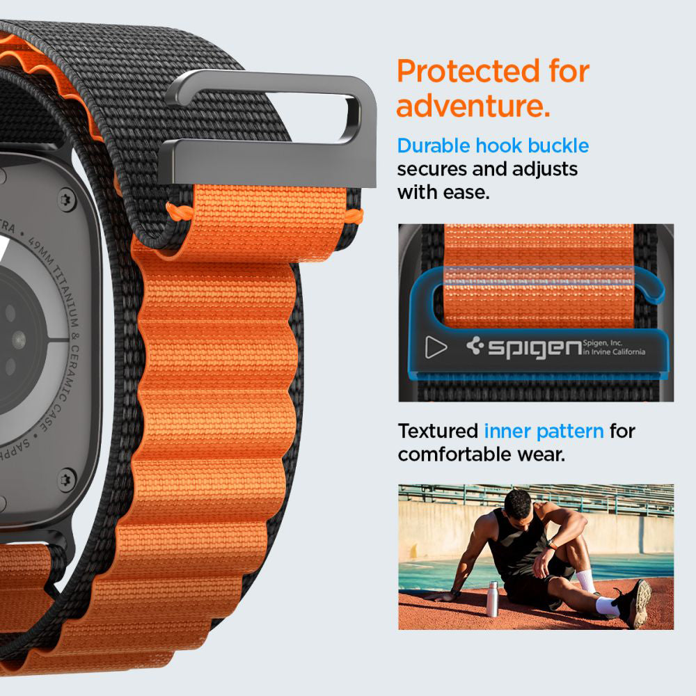 Spigen WBF1 rem för Apple Watch 49mm / 46mm / 45mm / 44mm Series, Svart Orange AMP10145
