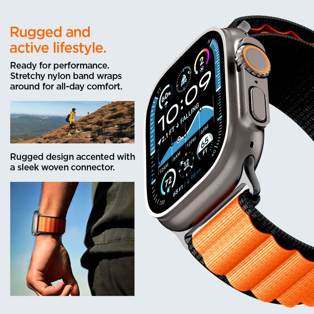 Spigen WBF1 rem för Apple Watch 49mm / 46mm / 45mm / 44mm Series, Svart Orange AMP10145
