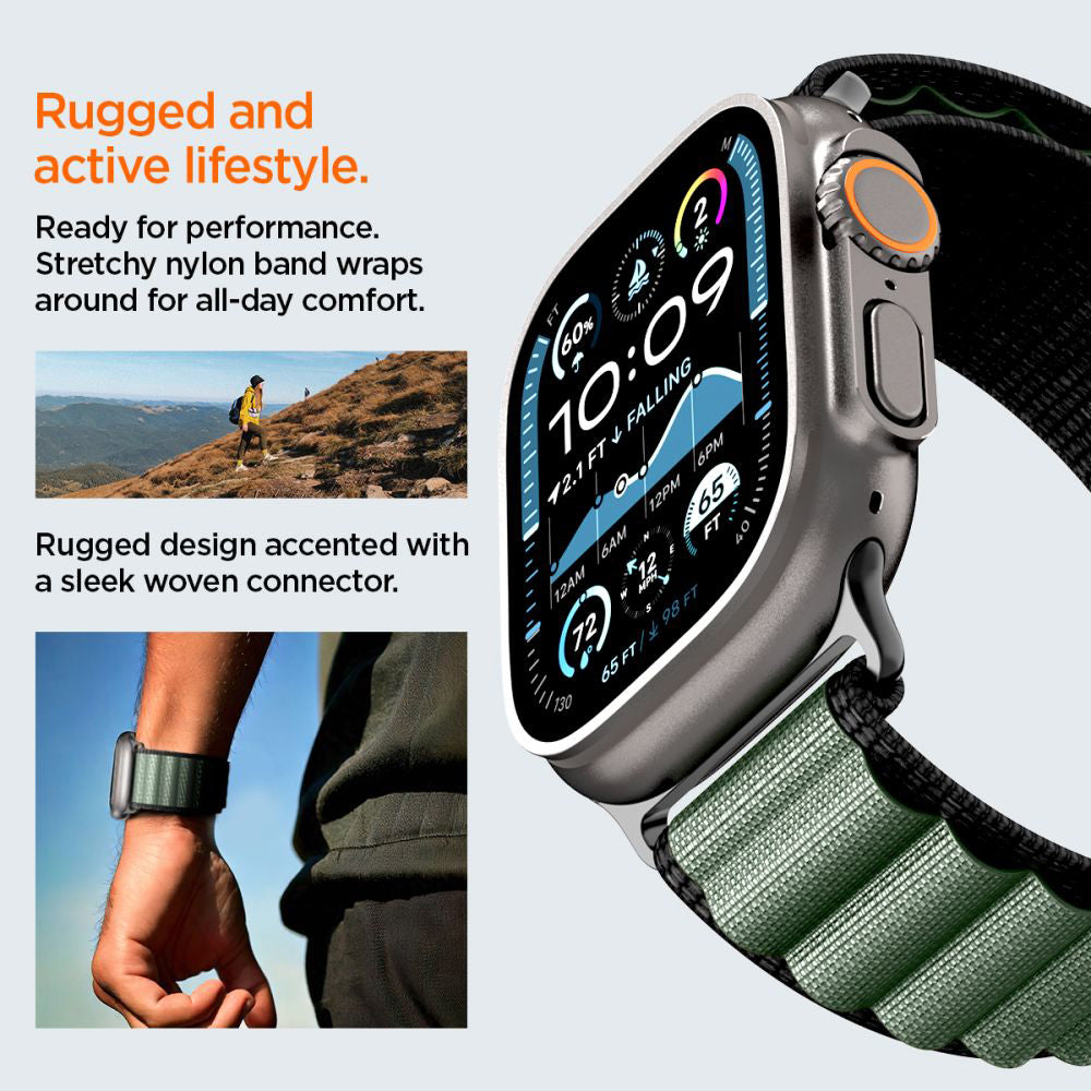 Spigen WBF1 Strap for Apple Watch 49mm / 46mm / 45mm / 44mm Series, Black Green AMP10223