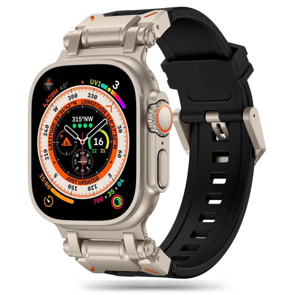 Techsuit W064 rem för Apple Watch 49mm / 46mm / 45mm / 44mm / 42mm Series, Svart Silver
