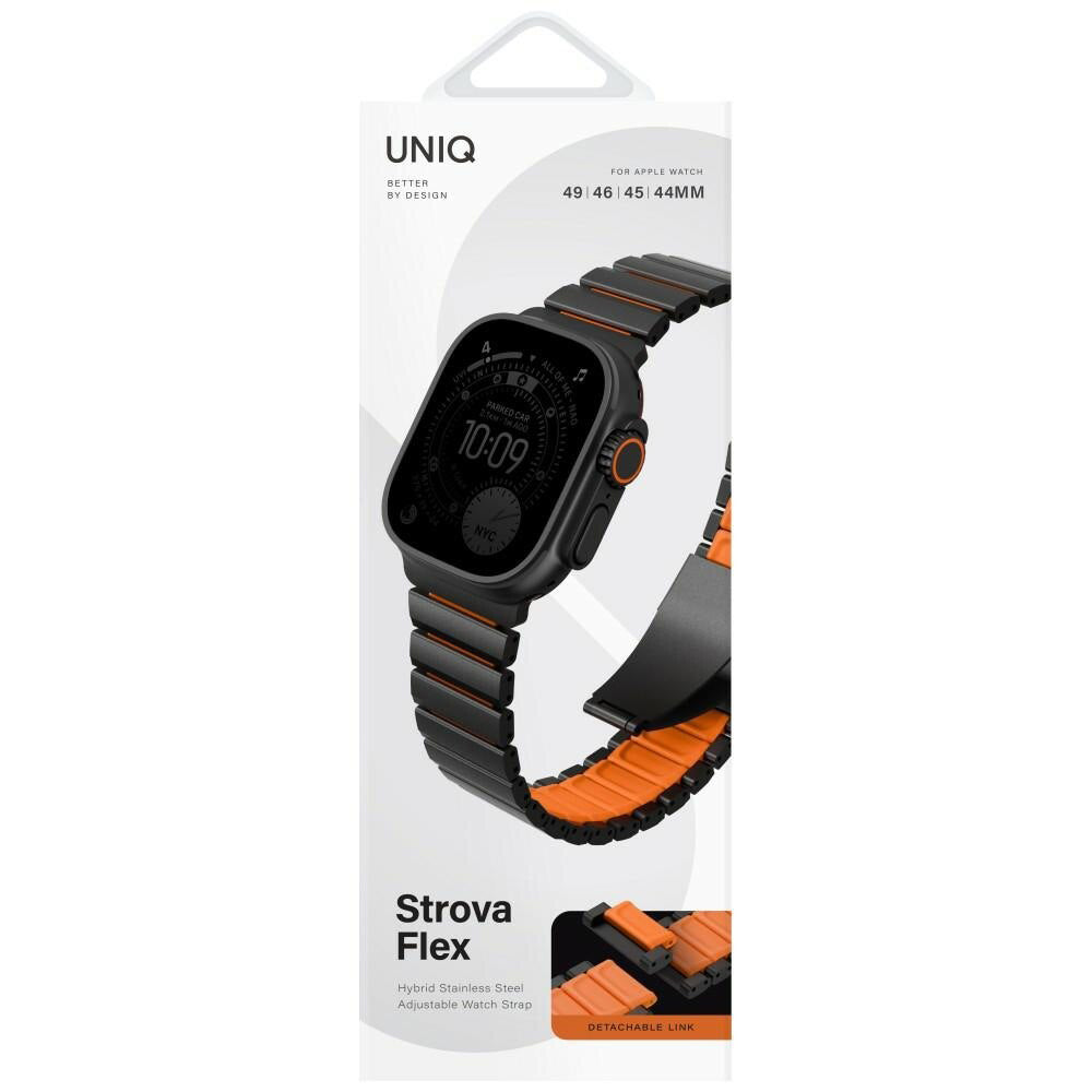 UNIQ Strova Flex-armband för Apple Watch 49mm / 46mm / 45mm / 44mm / 42mm-serien, Svart Orange