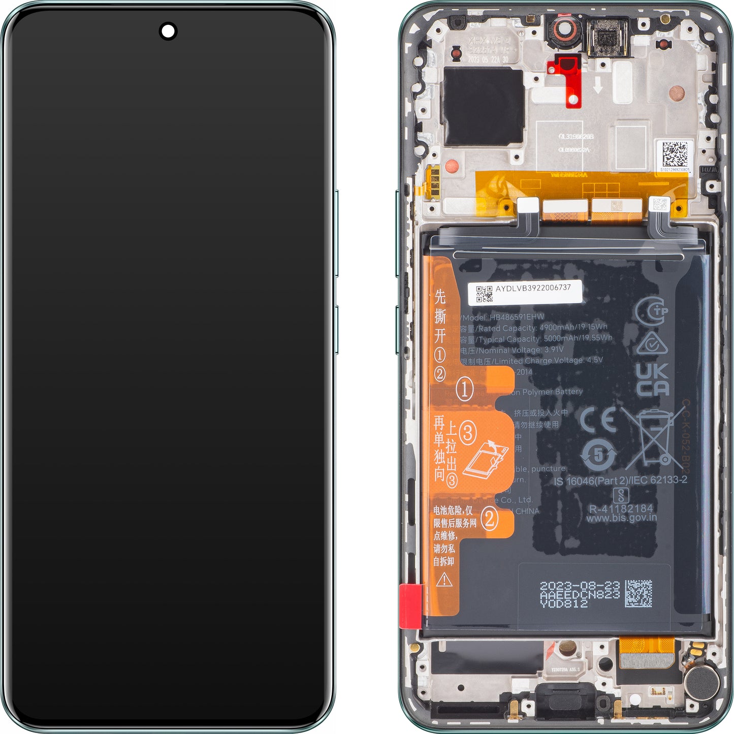 Display med pekskärm Honor 90, med ram och batteri, Emerald Green, Service Pack 0235AGDP