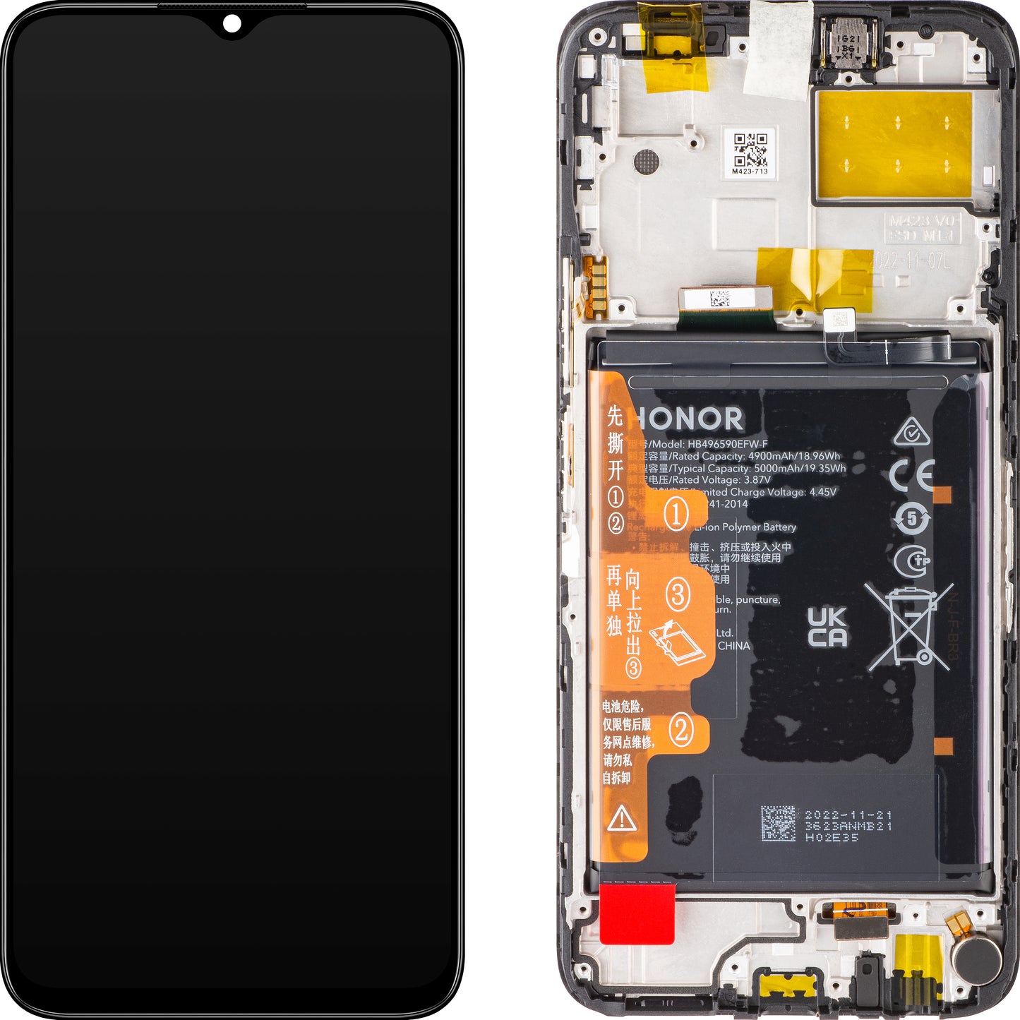 Pekskärm Honor X8 5G, med ram och batteri, Midnight Black, Service Pack 0235ADAK