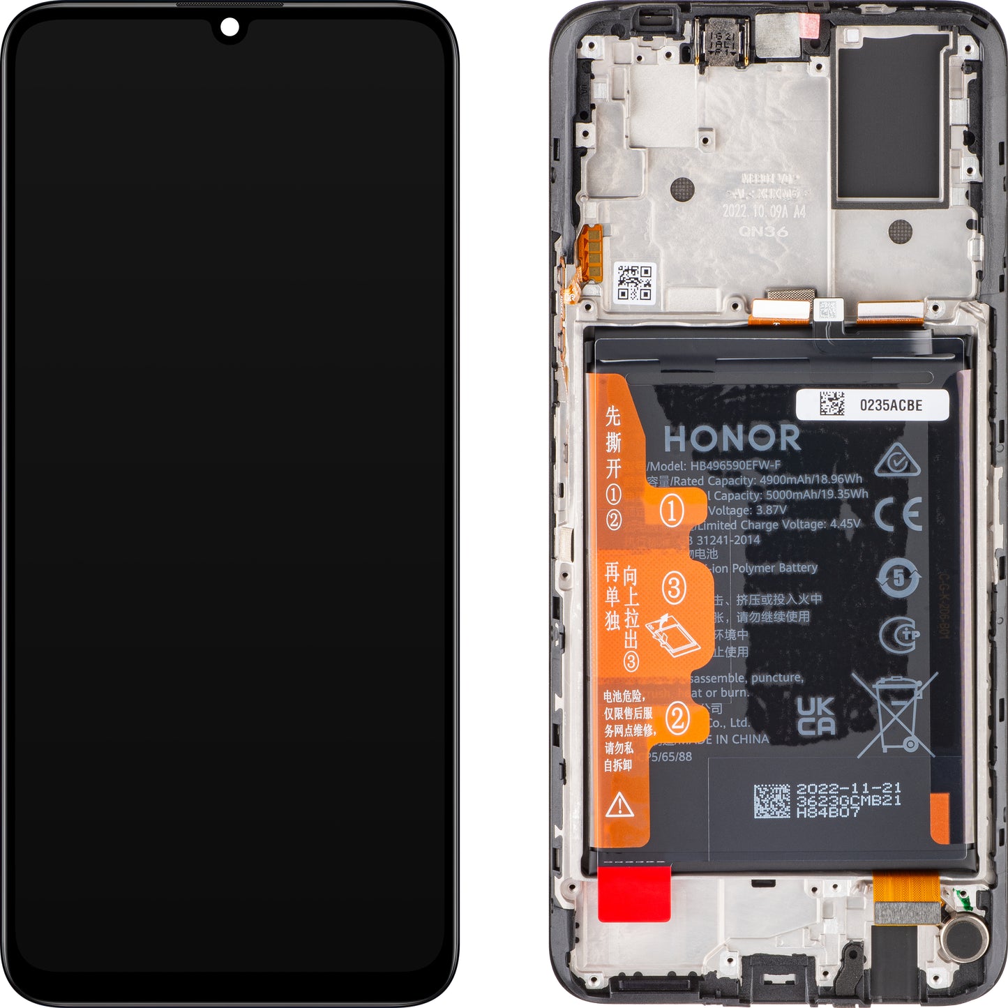 Pekskärm Honor X7, med ram och batteri, svart, Service Pack 0235ACBE