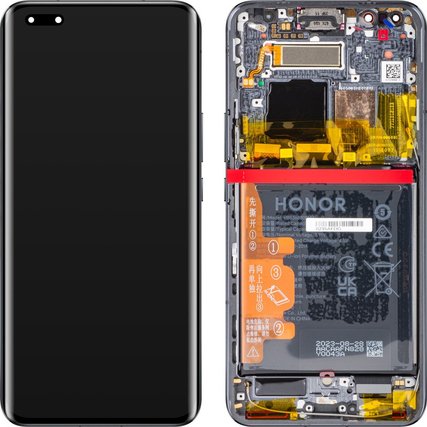 Pekskärm Display Pekskärm Honor Magic5 Pro, med ram och batteri, svart, Service Pack 0235AFDG