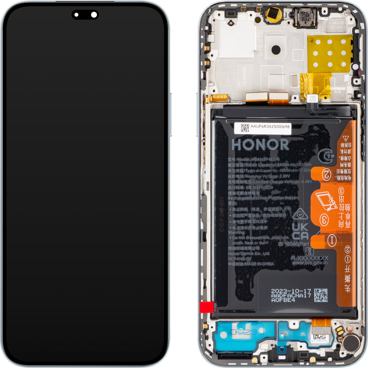 Display med Touchscreen Honor 200 Lite / X8b, med Ram och Batteri, Silver (Titanium Silver), Service Pack 0235AHGE