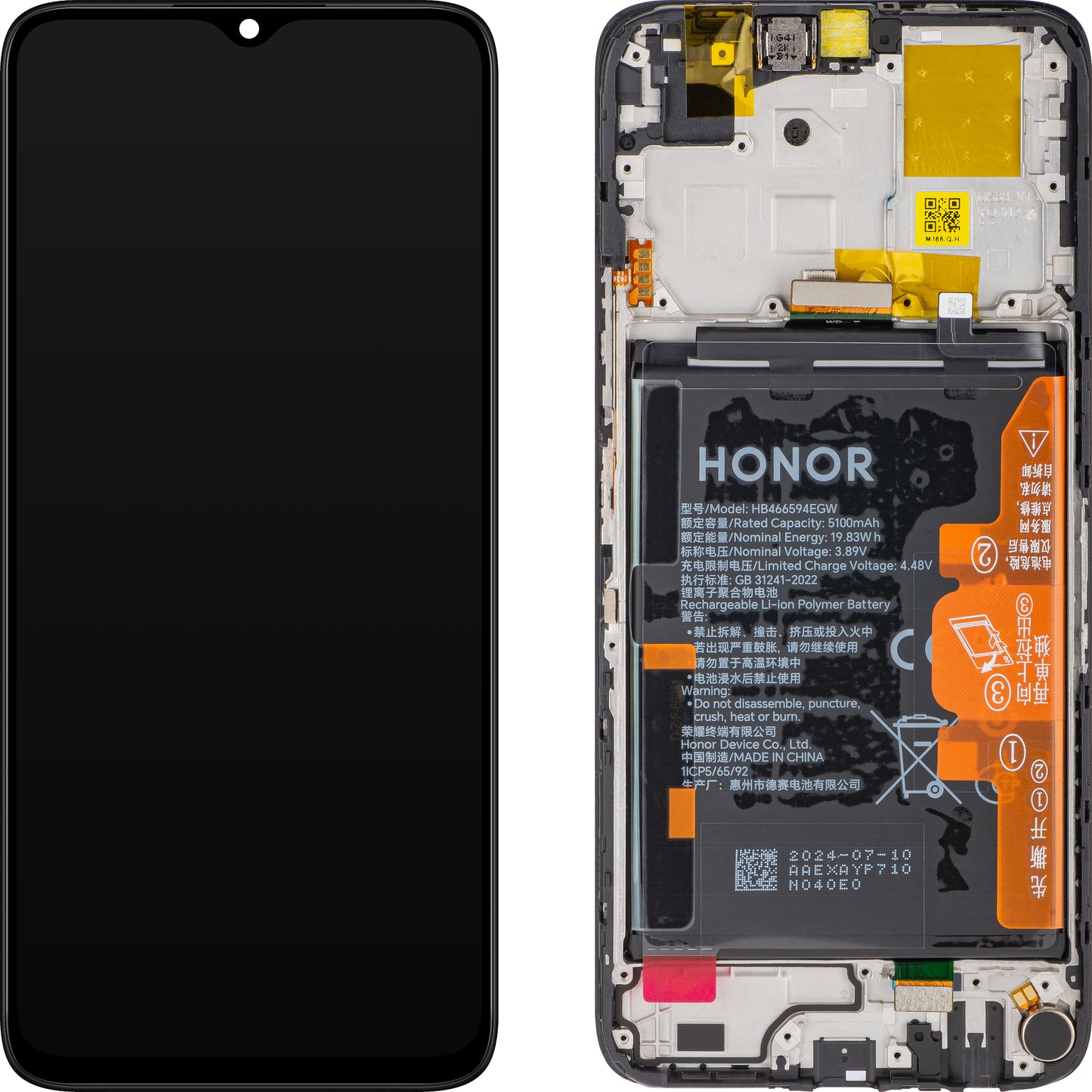 Touchscreen-display Honor X5 Plus / X6a, med ram och batteri, svart, Service Pack 0235AJLY