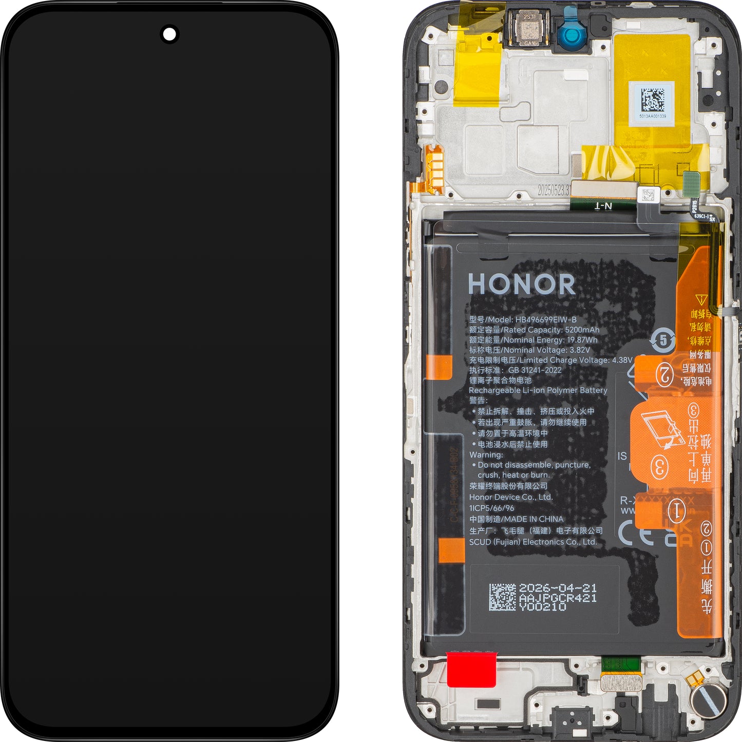 Display med pekskärm Honor X6c, med ram och batteri, svart (Midnight Black), servicepaket 0235APGS